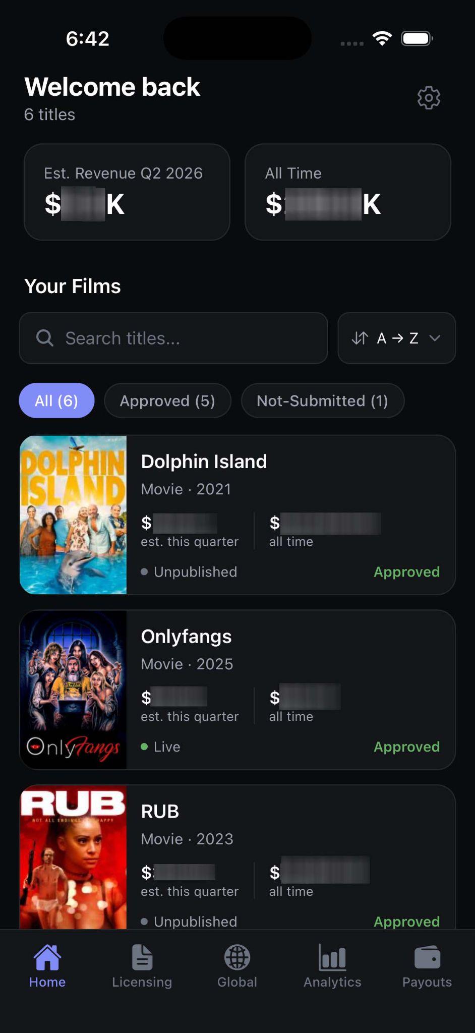 Studio Dome App home screen